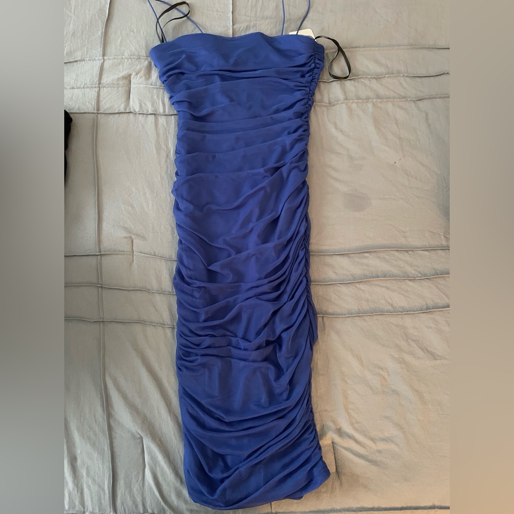 Darling Strapless Blue Ruched Dress